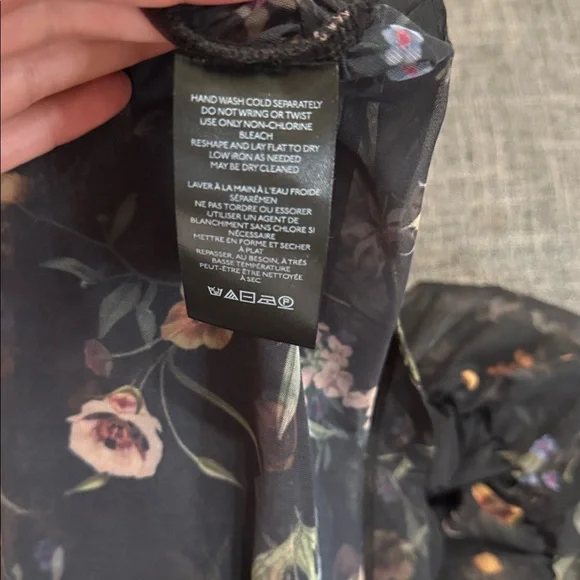 🖤 Maeve by Anthropologie Floral Sheer Mesh Long Sleeve Top | Size L - Picture 8 of 10